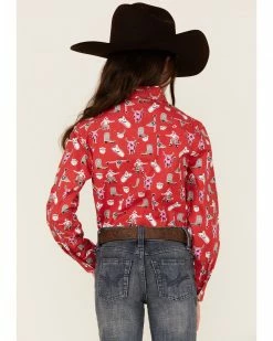 Panhandle Girls' Cowboy Steer Print Long Sleeve Western Snap Shirt Red 10 Panhandle Girls' Cowboy Steer Print Long Sleeve Western Snap Shirt Red -Panhandle shop 2000360963 600 P4