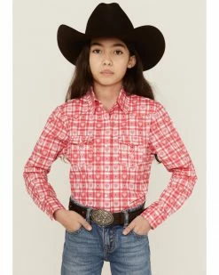 Panhandle Girls' Heart Plaid Print Long Sleeve Shirt Pink -Panhandle shop 2000360964 650 P1 1
