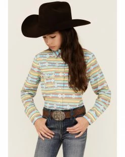 Panhandle Girls' Southwestern Stripe Print Long Sleeve Western Snap Shirt Turquoise 11 Panhandle Girls' Southwestern Stripe Print Long Sleeve Western Snap Shirt Turquoise -Panhandle shop 2000360966 440 P1 1