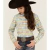 Panhandle Girls' Southwestern Stripe Print Long Sleeve Western Snap Shirt Turquoise -Panhandle shop 2000360966 440 P1