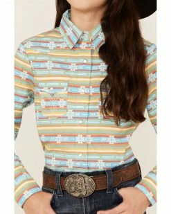 Panhandle Girls' Southwestern Stripe Print Long Sleeve Western Snap Shirt Turquoise 9 Panhandle Girls' Southwestern Stripe Print Long Sleeve Western Snap Shirt Turquoise -Panhandle shop 2000360966 440 P3