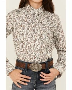 Panhandle Girls' Distressed Paisley Print Long Sleeve Western Snap Shirt White 9 Panhandle Girls' Distressed Paisley Print Long Sleeve Western Snap Shirt White -Panhandle shop 2000360967 100 P3