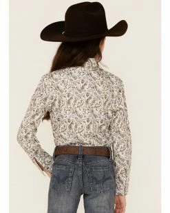 Panhandle Girls' Distressed Paisley Print Long Sleeve Western Snap Shirt White 10 Panhandle Girls' Distressed Paisley Print Long Sleeve Western Snap Shirt White -Panhandle shop 2000360967 100 P4