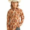 Panhandle Women's Southwestern Long Sleeve Snap Western Shirt For Boys' Orange -Panhandle shop 2000360972 800 P1