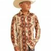 Panhandle Boys' Long Sleeve Southwestern Print Snap Shirt Tan -Panhandle shop 2000360974 280 P1