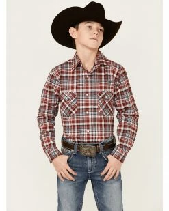 Rough Stock By Panhandle Boys' Maroon & Black Long Sleeve Snap Western Shirt  -Panhandle shop 2000360977 642 P1 1