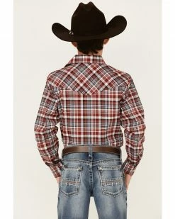 Rough Stock By Panhandle Boys' Maroon & Black Long Sleeve Snap Western Shirt  -Panhandle shop 2000360977 642 P3