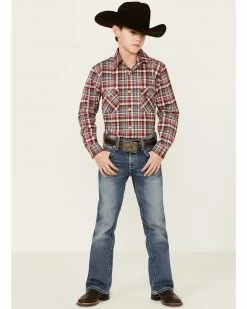 Rough Stock By Panhandle Boys' Maroon & Black Long Sleeve Snap Western Shirt  -Panhandle shop 2000360977 642 P4