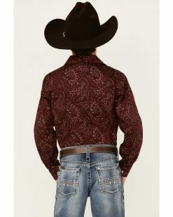 Rough Stock By Panhandle Boys' Burgundy Feather Paisley Print Long Sleeve Snap Western Shirt  -Panhandle shop 2000360978 640 P3
