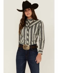 Panhandle Women's Floral Stripe Western Snap Shirt Grey 11 Panhandle Women's Floral Stripe Western Snap Shirt Grey -Panhandle shop 2000360982 020 P1 1