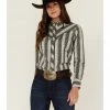 Panhandle Women's Floral Stripe Western Snap Shirt Grey 2 Panhandle Women's Floral Stripe Western Snap Shirt Grey -Panhandle shop 2000360982 020 P1