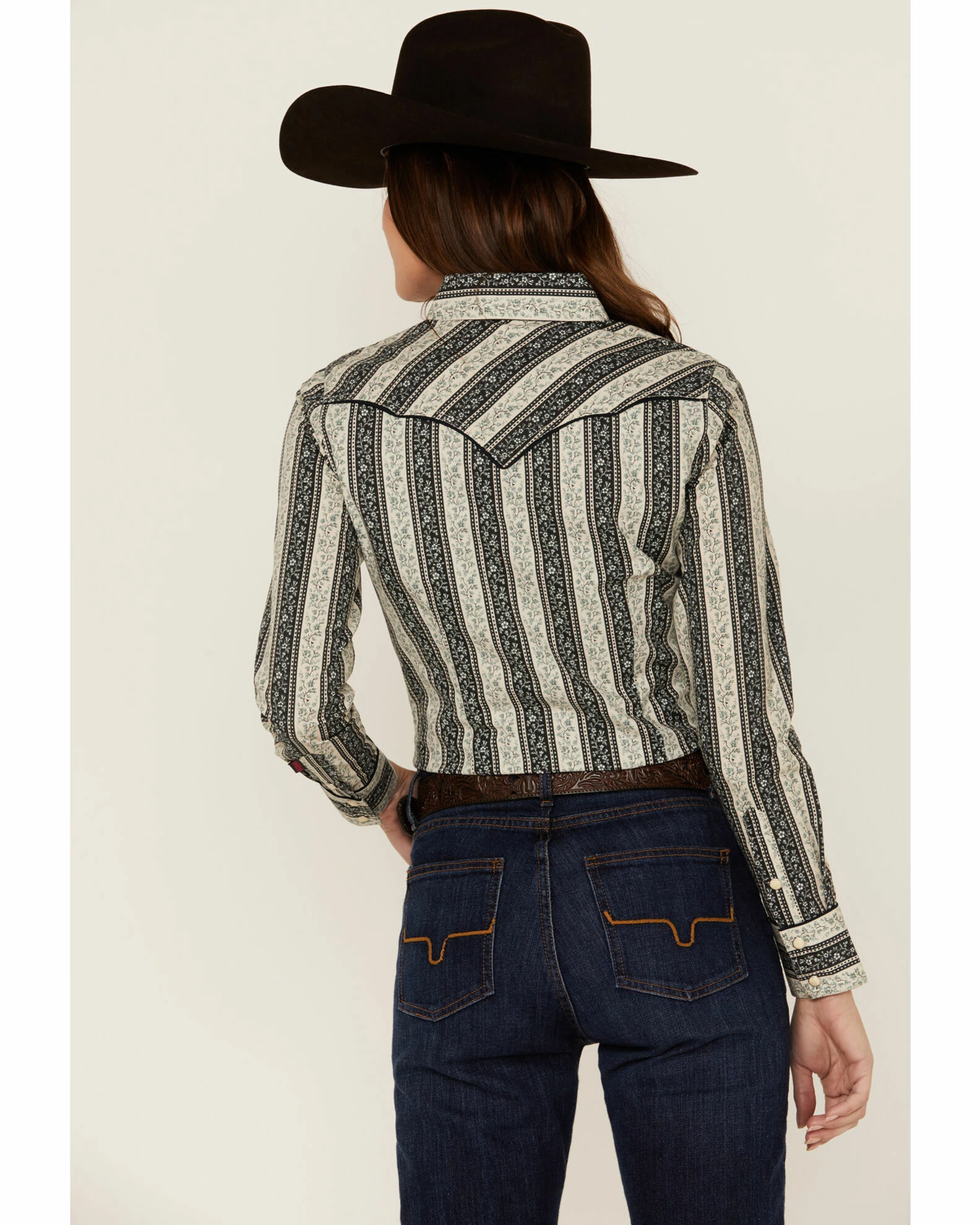 Panhandle Women's Floral Stripe Western Snap Shirt Grey 6 Panhandle Women's Floral Stripe Western Snap Shirt Grey - Image 4