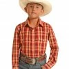 Panhandle Boys' Orange & Red Long Sleeve Plaid Snap Western Shirt -Panhandle shop 2000360987 800 P1