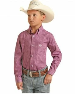 Panhandle Boys' Poplin Print Button Shirt Purple