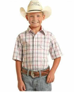 Panhandle Boys' Plaid Print Short Sleeve Shirt White