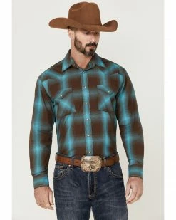 Rough Stock By Panhandle Men's Brown Large Ombre Plaid Long Sleeve Snap Western Shirt  -Panhandle shop 2000361586 200 P1 1