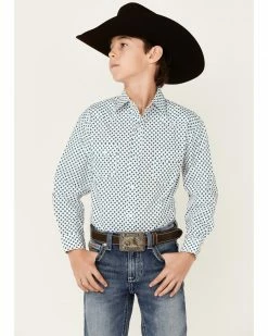 Panhandle Boys' Long Sleeve Geo Print Snap Shirt Teal