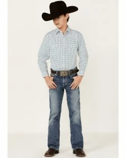 Panhandle Boys' Long Sleeve Geo Print Snap Shirt Teal -Panhandle shop 2000365087 442 P4