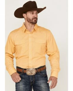 Panhandle Men's Geo Print Long Sleeve Snap Western Shirt Yellow