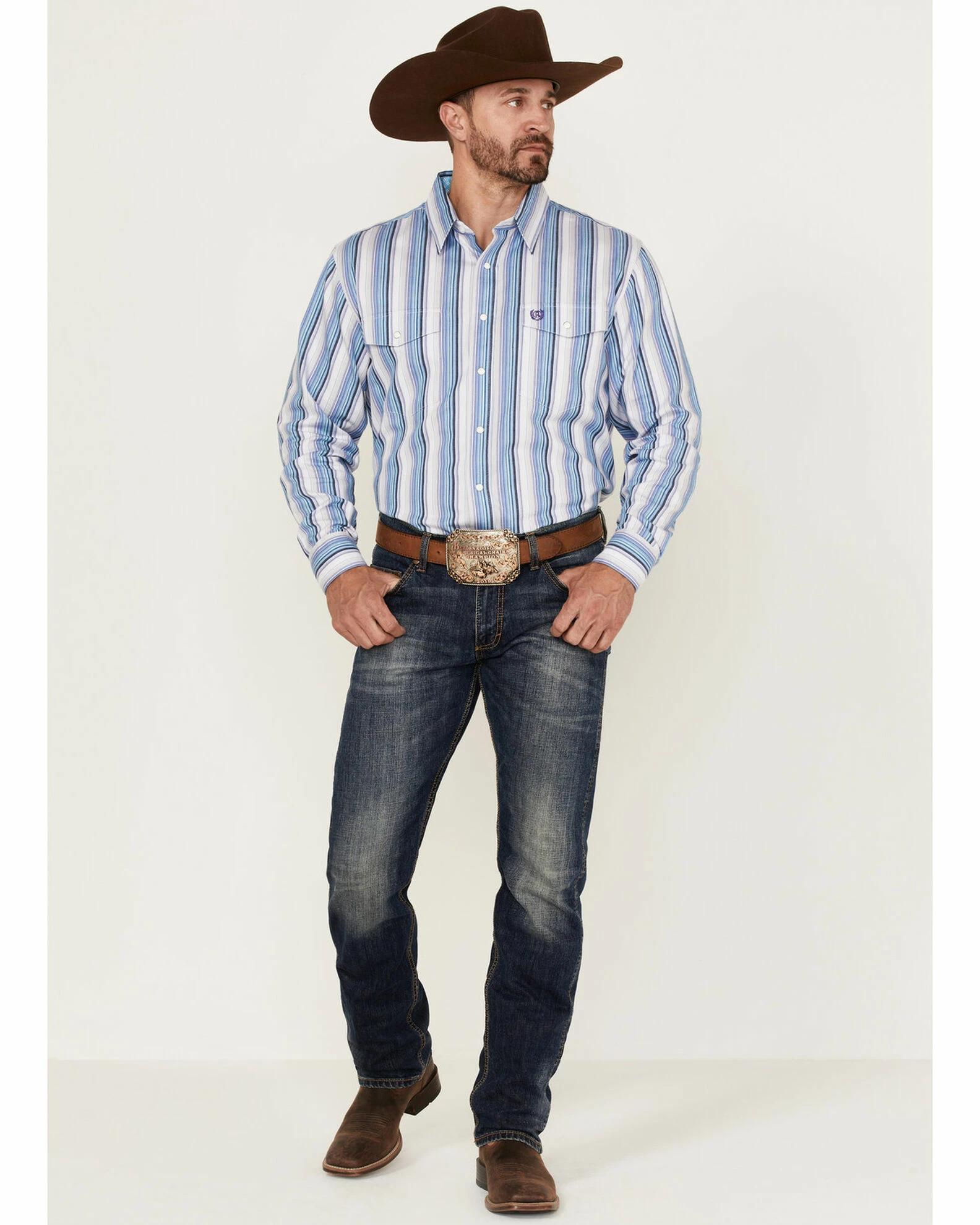 Panhandle Select Men's Serape Stripe Long Sleeve Snap Western Shirt Blue 4 Panhandle Select Men's Serape Stripe Long Sleeve Snap Western Shirt Blue - Image 2