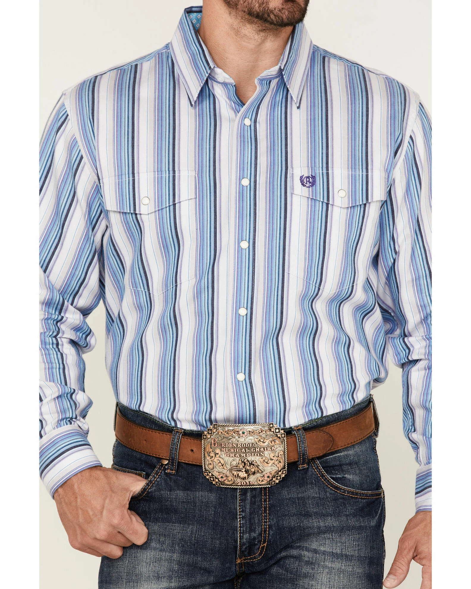 Panhandle Select Men's Serape Stripe Long Sleeve Snap Western Shirt Blue 5 Panhandle Select Men's Serape Stripe Long Sleeve Snap Western Shirt Blue - Image 3