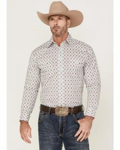 Rough Stock By Panhandle Men's Fancy Diamond Print Long Sleeve Snap Western Shirt 