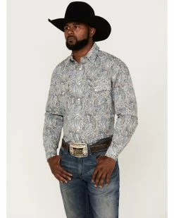 Rough Stock By Panhandle Men's Stretch Paisley Print Long Sleeve Snap Western Shirt  Blue -Panhandle shop 2000367829 400 P1 1