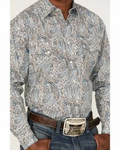 Rough Stock By Panhandle Men's Stretch Paisley Print Long Sleeve Snap Western Shirt  Blue -Panhandle shop 2000367829 400 P3