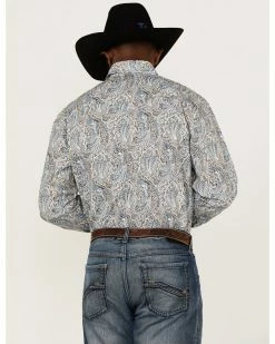 Rough Stock By Panhandle Men's Stretch Paisley Print Long Sleeve Snap Western Shirt  Blue -Panhandle shop 2000367829 400 P4