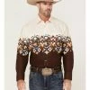 Panhandle Men's Southwestern Horseshoe Border Print Long Sleeve Snap Western Shirt  Natural -Panhandle shop 2000367831 101 P1