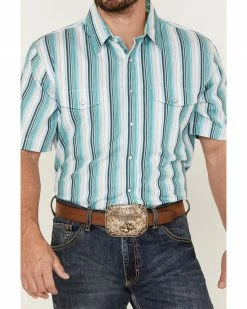 Panhandle Select Men's Serape Stripe Short Sleeve Snap Western Shirt  Aqua -Panhandle shop 2000367836 441 P3