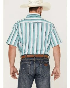 Panhandle Select Men's Serape Stripe Short Sleeve Snap Western Shirt  Aqua -Panhandle shop 2000367836 441 P4