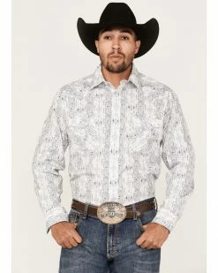 Rough Stock By Panhandle Men's Stretch Vertical Paisley Print Long Sleeve Snap Western Shirt  Light Blue -Panhandle shop 2000367844 450 P1 1