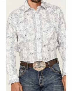 Rough Stock By Panhandle Men's Stretch Vertical Paisley Print Long Sleeve Snap Western Shirt  Light Blue -Panhandle shop 2000367844 450 P3
