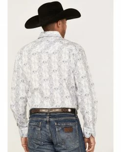 Rough Stock By Panhandle Men's Stretch Vertical Paisley Print Long Sleeve Snap Western Shirt  Light Blue -Panhandle shop 2000367844 450 P4
