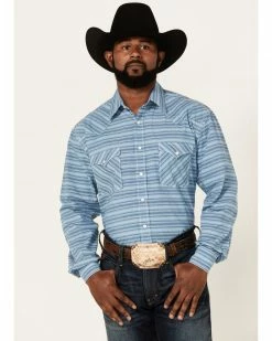 Rough Stock By Panhandle Men's Horizontal Dobby Stripe Long Sleeve Snap Western Shirt 
