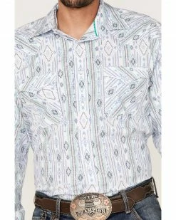 Rough Stock By Panhandle Men's Southwestern Dot Print Long Sleeve Snap Western Shirt  Royal Blue -Panhandle shop 2000367847 460 P3