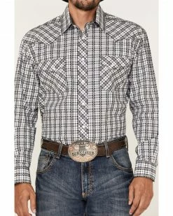 Rough Stock By Panhandle Men's Dobby Small Plaid Long Sleeve Snap Western Shirt  White -Panhandle shop 2000367848 100 P3