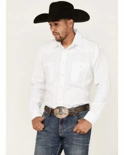 Rough Stock By Panhandle Men's Tonal Dobby Plaid Long Sleeve Snap Western Shirt White