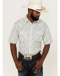 Rough Stock By Panhandle Men's Southwestern Stripe Short Sleeve Snap Western Shirt 