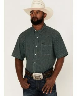 Panhandle Men's Performance Geo Print Short Sleeve Button-Down Western Shirt