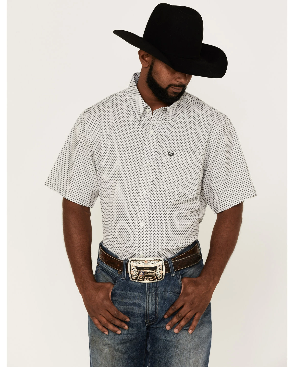 Panhandle Men's Performance Geo Print Short Sleeve Button-Down Western Shirt Black 7 Panhandle Men's Performance Geo Print Short Sleeve Button-Down Western Shirt Black - Image 5