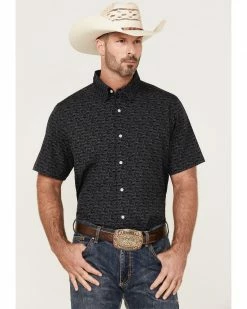 Panhandle Men's Performance Longhorn Print Short Sleeve Button-Down Western Shirt 