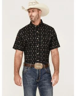 Panhandle Men's Performance Southwestern Diamond Print Short Sleeve Button-Down Western Shirt 