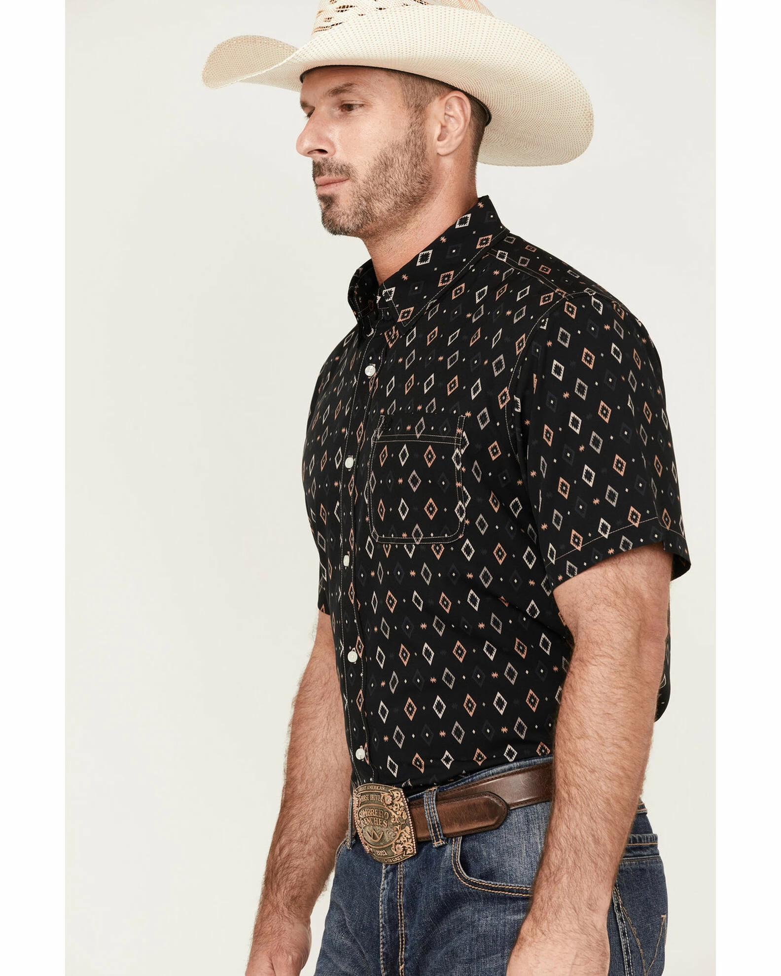 Panhandle Men's Performance Southwestern Diamond Print Short Sleeve Button-Down Western Shirt 4 Panhandle Men's Performance Southwestern Diamond Print Short Sleeve Button-Down Western Shirt - Image 2