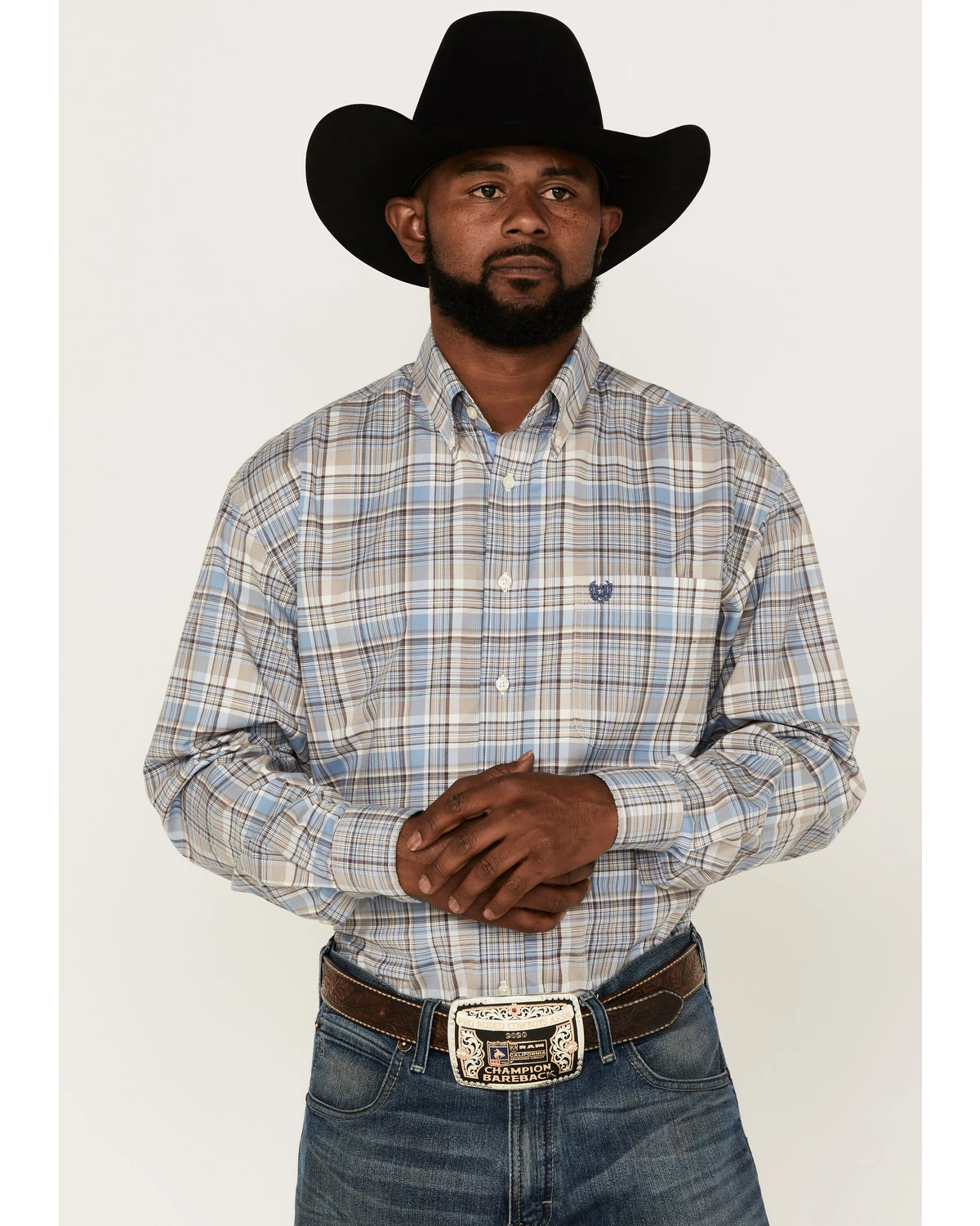 Rough Stock By Panhandle Men's Plaid Long Sleeve Button-Down Western Shirt Blue 7 Rough Stock By Panhandle Men's Plaid Long Sleeve Button-Down Western Shirt Blue - Image 5