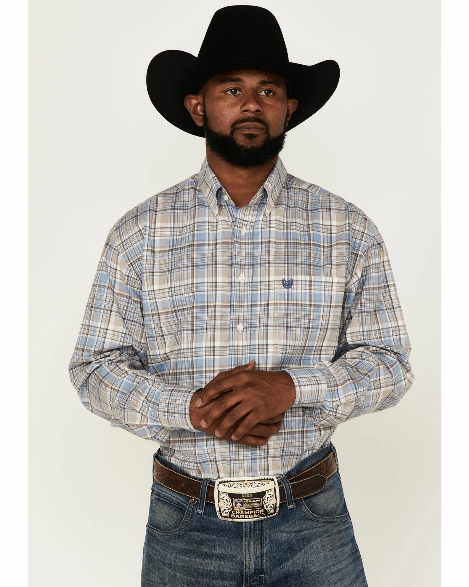 Rough Stock By Panhandle Men's Plaid Long Sleeve Button-Down Western Shirt Blue 3 Rough Stock By Panhandle Men's Plaid Long Sleeve Button-Down Western Shirt Blue