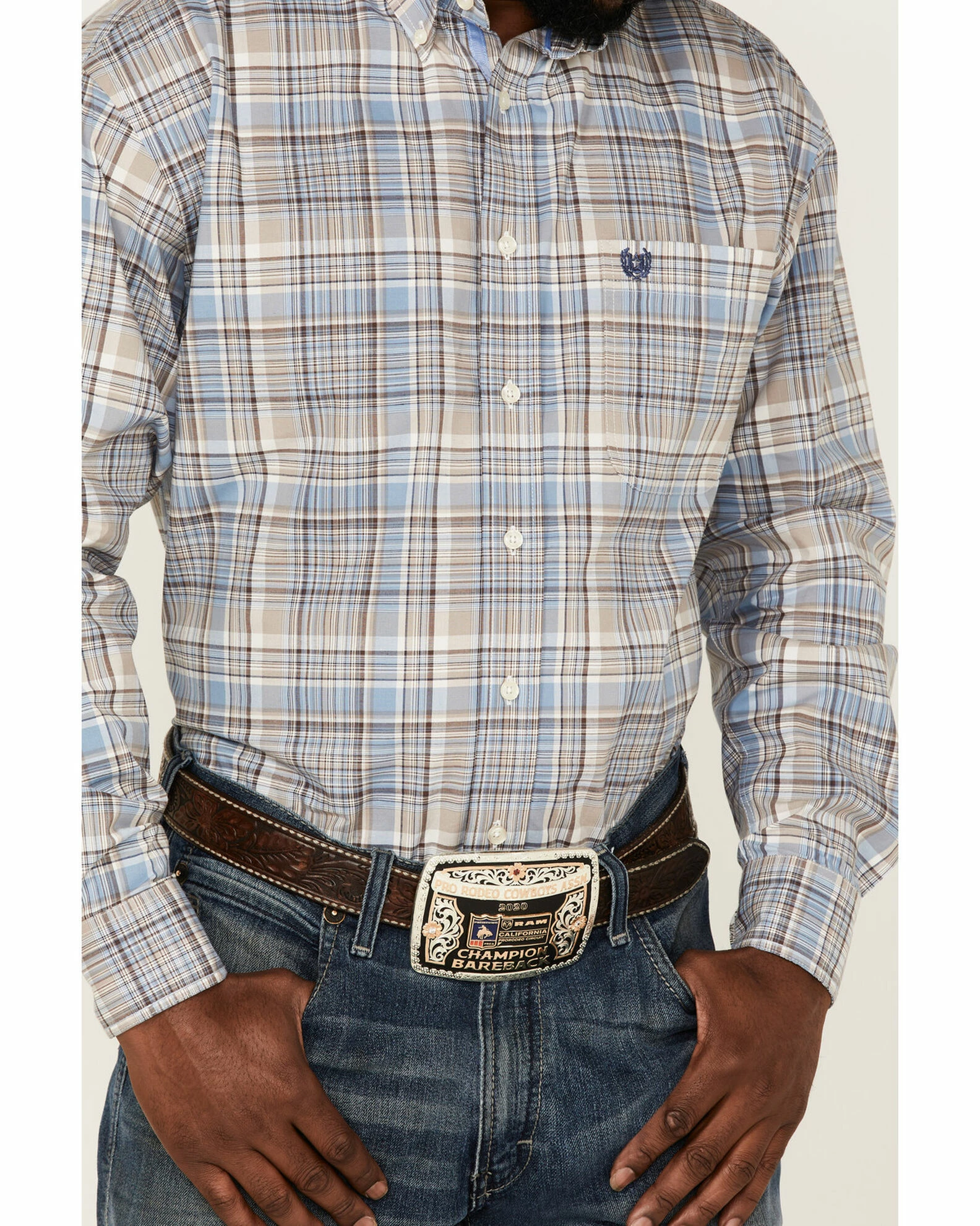 Rough Stock By Panhandle Men's Plaid Long Sleeve Button-Down Western Shirt Blue 5 Rough Stock By Panhandle Men's Plaid Long Sleeve Button-Down Western Shirt Blue - Image 3