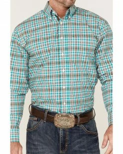 Rough Stock By Panhandle Men's Dobby Small Plaid Long Sleeve Button-Down Western Shirt  -Panhandle shop 2000367875 440 P3