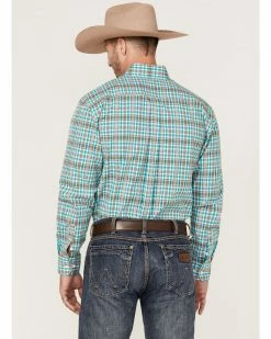 Rough Stock By Panhandle Men's Dobby Small Plaid Long Sleeve Button-Down Western Shirt  -Panhandle shop 2000367875 440 P4